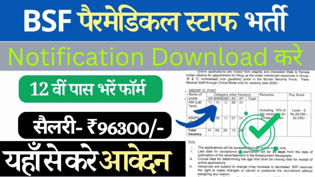 BSF Paramedical Staff Vacancy 2024